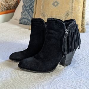Black Suede Fringe Booties